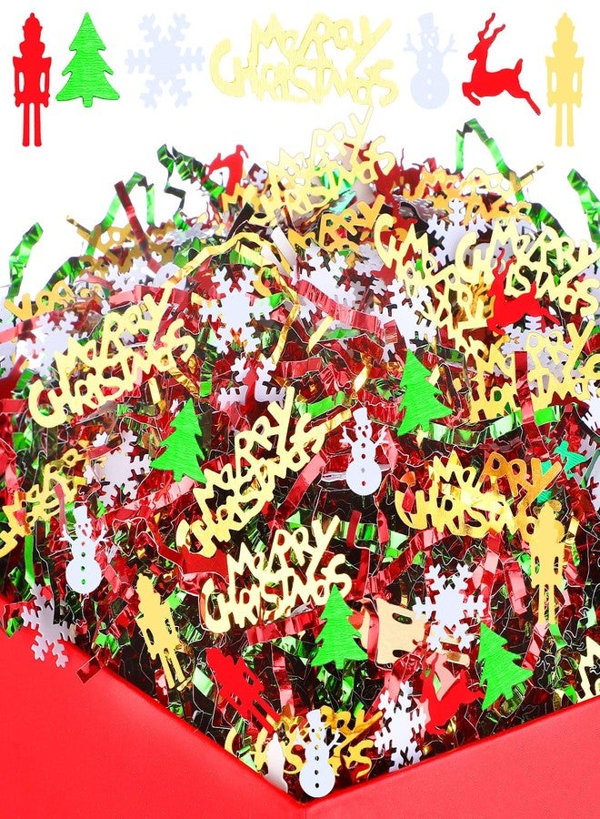 Moinchore 2lb Christmas Basket Stuffers Filler Metallic Red Green and Gold Crinkle Cut Paper Shred Filler with Nutcracker Xmas Tree Confetti Raffia Stuffing for Merry Christmas Gift Basket Packaging - Image 1